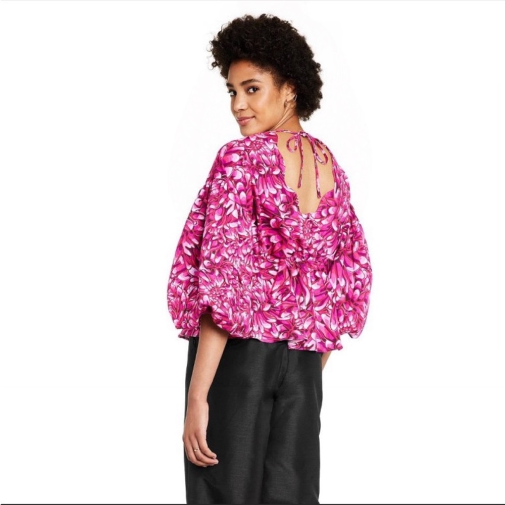 NWT Kika Vargas for Target Mum Floral Scallop Back Blouse Pink - Picture 3 of 5